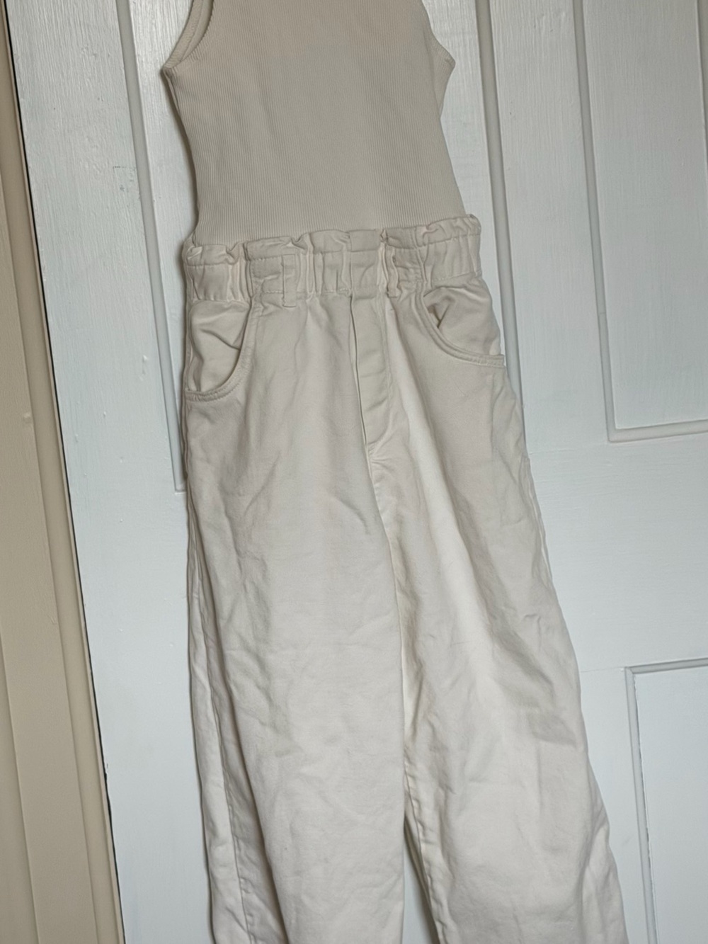 Zara Cream-White Overall Jumpsuit